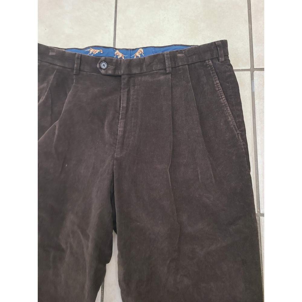 Lauren Ralph Lauren Corduroy Trousers Mens 36x32 Brown Pleated Cuffed Stretch